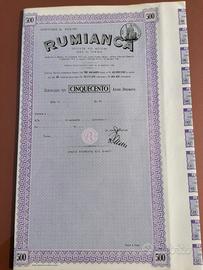 Azione Rumianca 500 - Certificato azionario antico