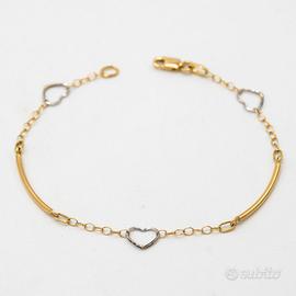 Bracciale oro giallo bianco 18 kt con cuori A.990