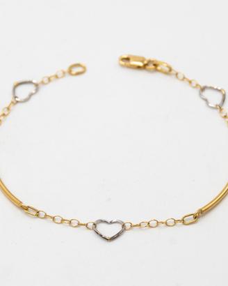 Bracciale oro giallo bianco 18 kt con cuori A.990