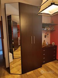 Armadio guardaroba moderno con specchio wengé