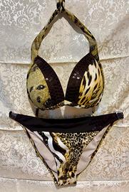 Bikini leopardato con paillettes Nuovo