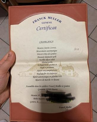 Garanzia originale orologio frank muller