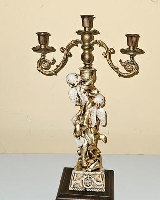 candelabro antico in metallo dorato e legno