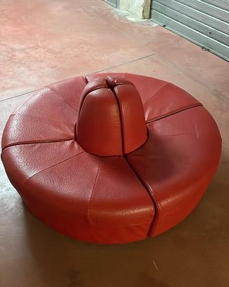 Pouf circolare rosso pelle scomponibile 140cm