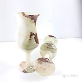 Coppia di Calici in Alabastro – H 20 cm – Artigian