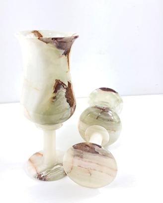 Coppia di Calici in Alabastro – H 20 cm – Artigian