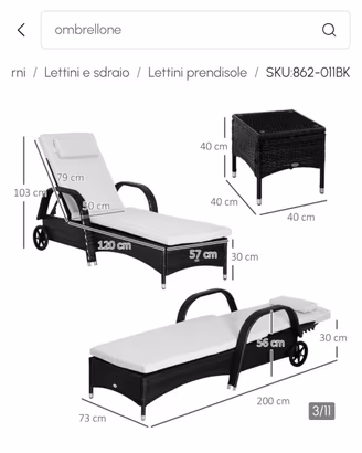 coppia lettini sdraio da esterno con tavolino 