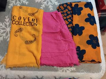 Mix di sciarpe giallo, fucsia, senape e blu scuro