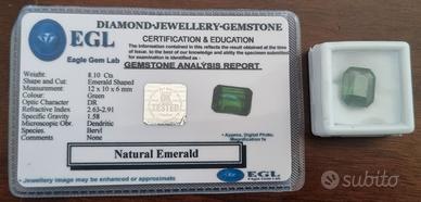 Smeraldo naturale 8,10 Ct taglio smeraldo