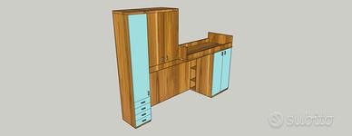 Cameretta a ponte con ante laccate azzurre