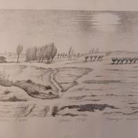 incisione Franco Sassi - Paesaggio invernale