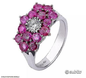 ANELLO ORO 18kt. DIAMANTE E RUBINI NATURALI