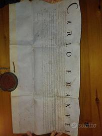 antica pergamena di Carlo Emanuele