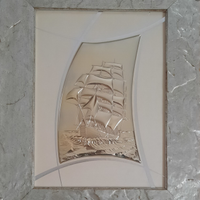 Quadro di veliero in rilievo lastra argento