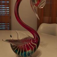 Cigno in vetro di Murano rosso e blu vintage