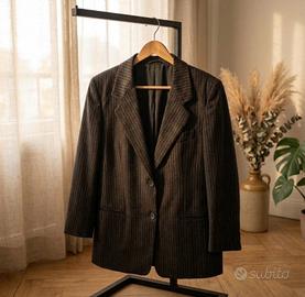 Blazer, donna, lana, gessato, grigio, oversize