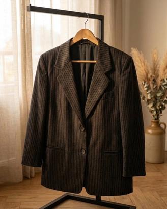 Blazer, donna, lana, gessato, grigio, oversize