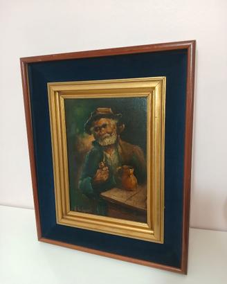 Dipinto Olio su Tela Roberto Carignani Anziano con