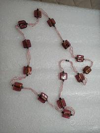 Collana Lunga in Vetro di Murano con Foglia d'Oro
