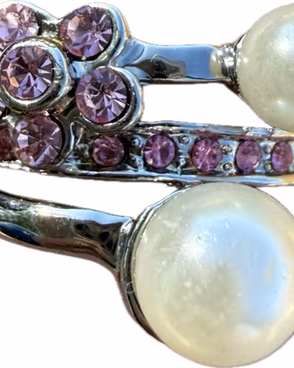 Anello bigiotteria perle e pietre rosa