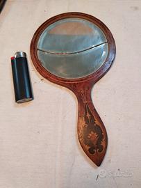 Specchietto Toilette Antico Legno Intarsiato