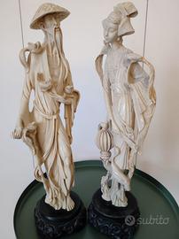 Coppia sculture giapponesi in avoriolina 