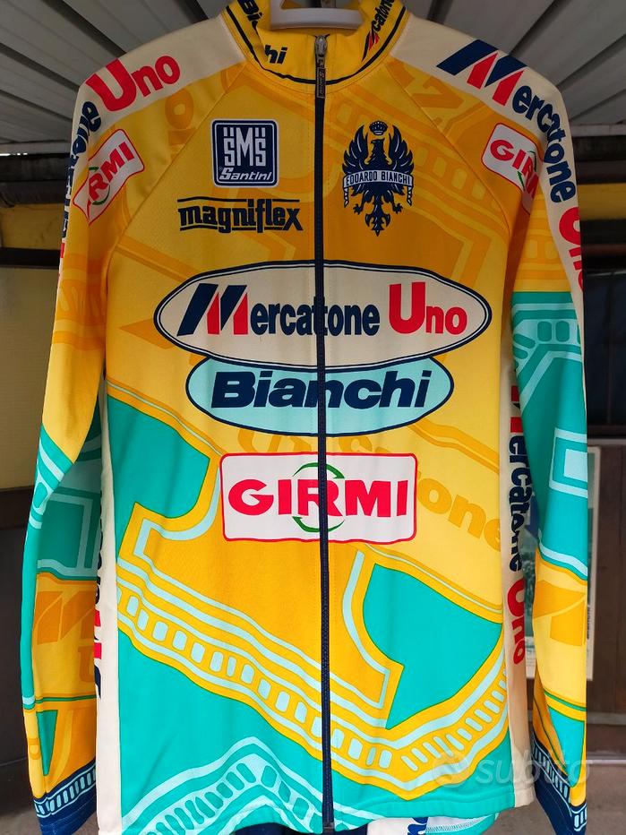 Maillot Vélo Vintage Medeghini – Manches Longues, Jaune, Taille XL, Mercatone Uno