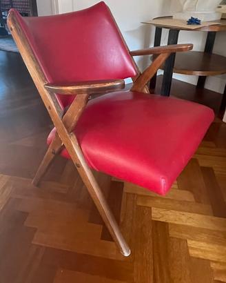 Poltrona Dal Vera rosso corallo anni 50/60.