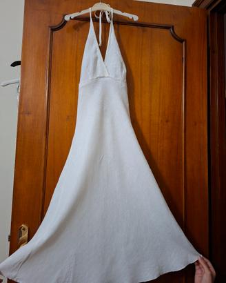 Abito lungo estivo bianco in lino leggero