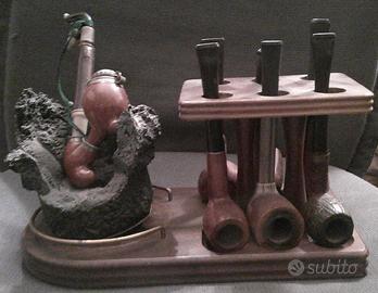 Portapipe con vasetto in pietra lavica e 7 pipe