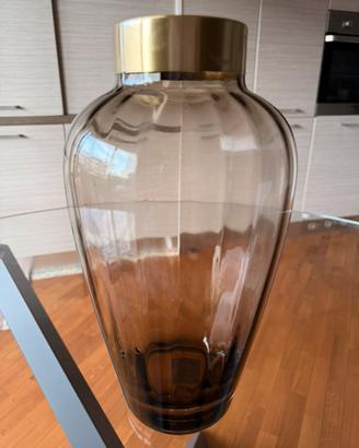 Vaso da fiori in vetro sfumato con collare dorato