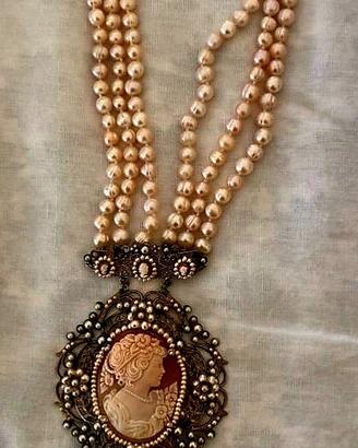 Collana cammeo e perle 