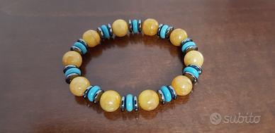 Bracciale con perle ambra e azzurre stile boho