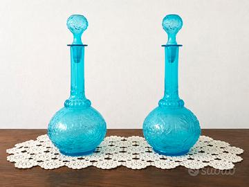 Coppia Bottiglie Genie Bottle Vetro Empoli Vintage