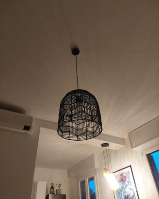 Lampadario Rattan nero stile boho/etnico