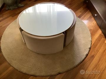 Tavolo in vetro d’arredo+pouff ad’incastro+tappeto