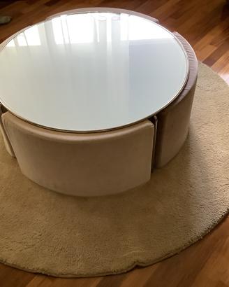 Tavolo in vetro d’arredo+pouff ad’incastro+tappeto