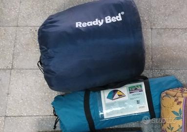 set campeggio: tenda, letto, sacco a pelo