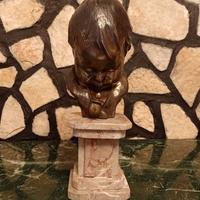 STATUA-TESTA BIMBO CON CIUCCIO-BRONZO-MARMO