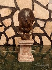STATUA-TESTA BIMBO CON CIUCCIO-BRONZO-MARMO