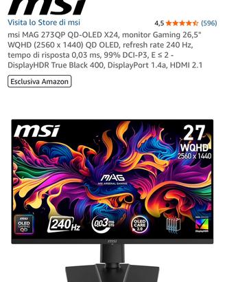 Monitor Gaming MSI 27” WQHD 240Hz