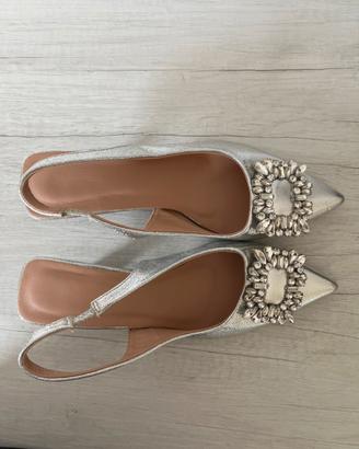 Scarpe con tacco argento con strass / gioiello