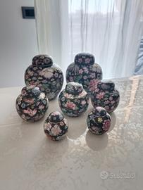 Raro Set 7 Pz Ginger Jars Vintage "Famille Noire"