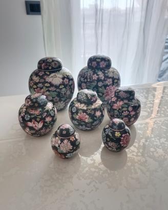 Raro Set 7 Pz Ginger Jars Vintage "Famille Noire"