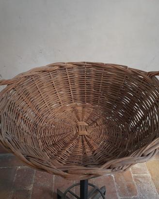 Cesto rotondo 2 manici in vimini, vintage.