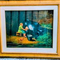 Quadro con Stalla dipinto a mano su tela firmato.