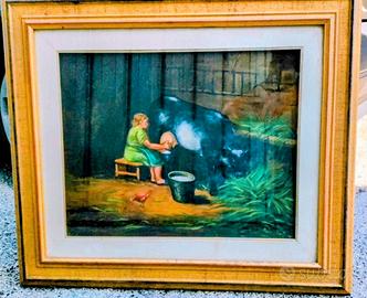 Quadro con Stalla dipinto a mano su tela firmato.