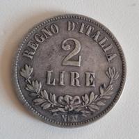 moneta del regno 2 lire Napoli  1863 argento 