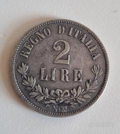 moneta del regno 2 lire Napoli  1863 argento 