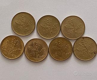7 monete da 20 lirre